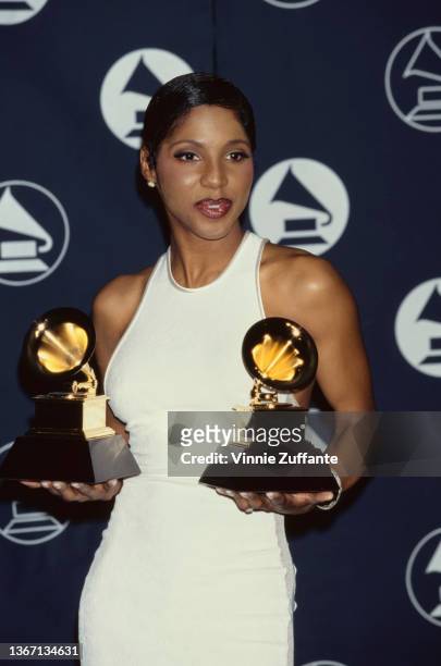 American singer and songwriter Toni Braxton in the press room of the 39th Annual Grammy Awards, held at Madison Square Garden in New York City, New...