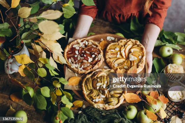 autumn homemade baked goods - apple pie stockfoto's en -beelden