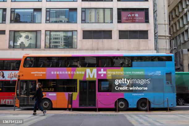 signage of the m+ museum in hong kong - m arts gallery stock pictures, royalty-free photos & images