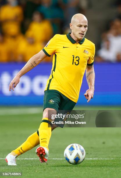 Aaron Mooy of Australia controls the ball during the FIFA World Cup Qatar 2022 AFC Asian Qualifier match between Australia Socceroos and Vietnam at...