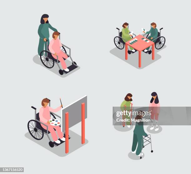 disabled person isometric vector - blind dog stock illustrations