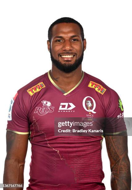 Suliasi Vunivaluposes during the Queensland Reds Super Rugby 2022 headshots session at Suncorp Stadium on January 27, 2022 in Brisbane, Australia.