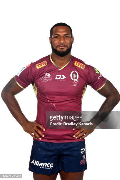 Suliasi Vunivalu poses during the Queensland Reds Super Rugby 2022 headshots session at Suncorp Stadium on January 27, 2022 in Brisbane, Australia.