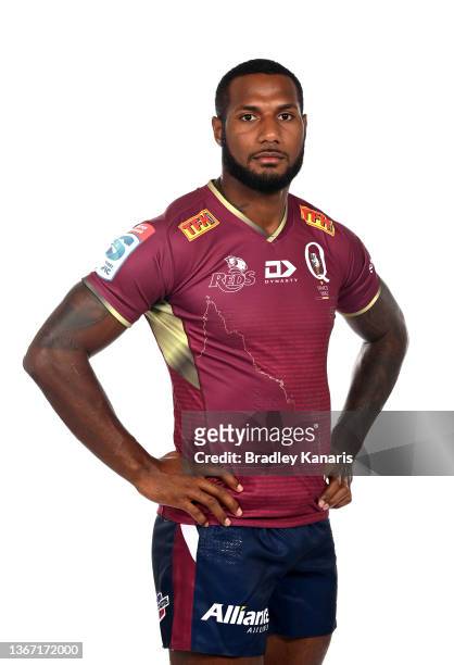 Suliasi Vunivalu poses during the Queensland Reds Super Rugby 2022 headshots session at Suncorp Stadium on January 27, 2022 in Brisbane, Australia.