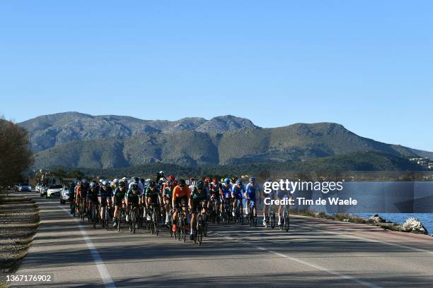 General view of the Peloton passing through seaside during the 31st Challenge Ciclista Mallorca 2022 - Trofeo Alcudia - Port D' Alcudia a 173,2km...