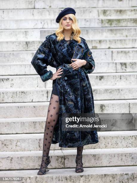 Miriam Leone attends the Fendi Couture Couture Spring/Summer 2022 show as part of Paris Fashion Week at Palais Brogniart on January 27, 2022 in...