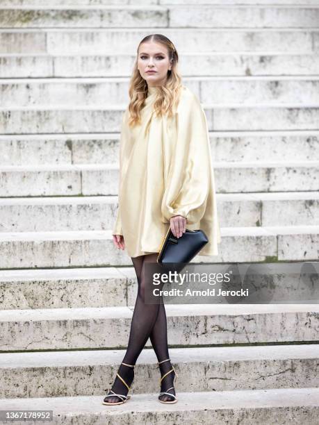 Camille Razat attends the Fendi Couture Couture Spring/Summer 2022 show as part of Paris Fashion Week at Palais Brogniart on January 27, 2022 in...