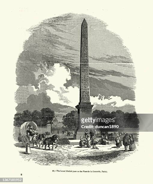 ilustraciones, imágenes clip art, dibujos animados e iconos de stock de el obelisco de luxor, place de la concorde, parís, francia, siglo 19 - obelisco de lúxor