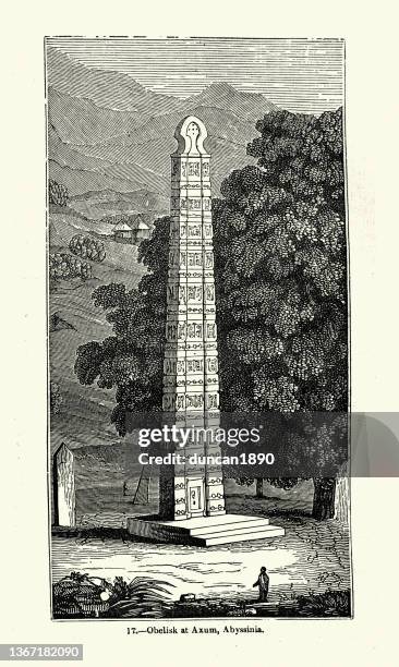 king ezana's stele, ancient obelisk at axum, abyssinia - tigre 幅插畫檔、美工圖案、卡通及圖標