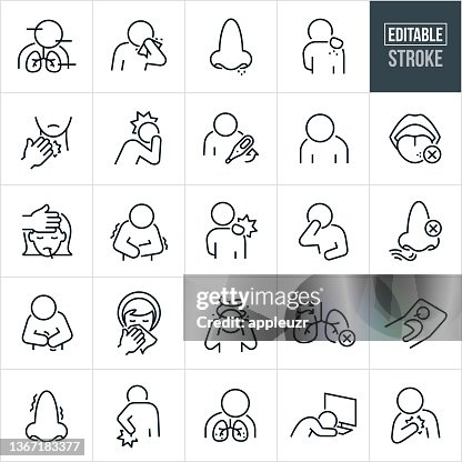 Viral Illness Symptoms Thin Line Icons - Editable Stroke Viral Illness Symptoms Thin Line Icons - Editable Stroke