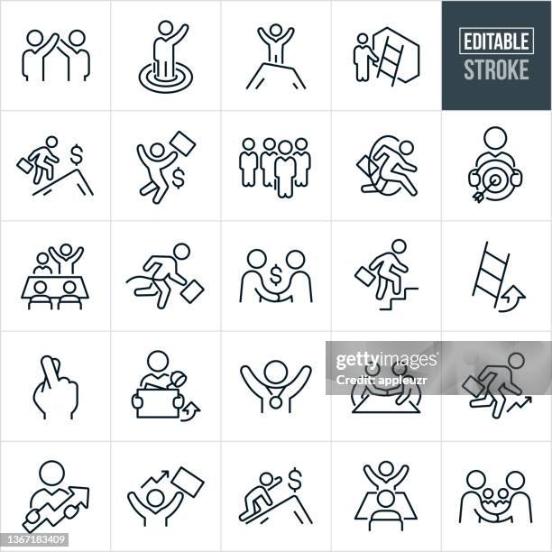 job promotion thin line icons - editable stroke - performance review stock illustrations