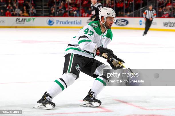 Alexander Radulov of the Dallas Stars skates during the game against the New Jersey Devils on January 25, 2022 at the Prudential Center in Newark,...