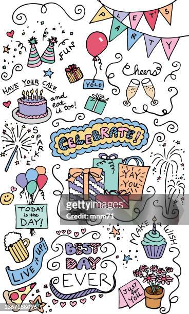 celebration doodles - cupcake box stock illustrations