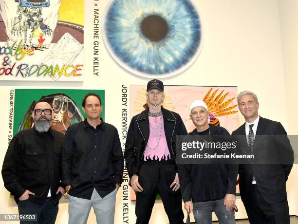 Josh Abraham, John Janick, Interscope Records Chairman and CEO, Machine Gun Kelly, Jimmy Iovine, Interscope Records Co-founder, and Michael Govan,...