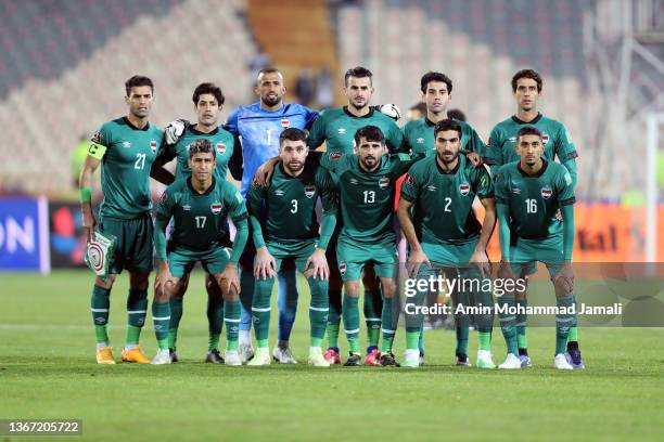 Iraq Players poses for team photo during FIFA World Cup Qualifier match between Iran v Iraq at Azadi Stadium on January 27, 2022 in Tehran, Iran.