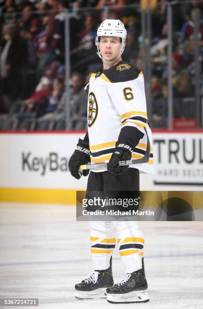 Mike Reilly of the Boston Bruins skates against the Colorado Avalanche at Ball Arena on January 26, 2022 in Denver, Colorado.