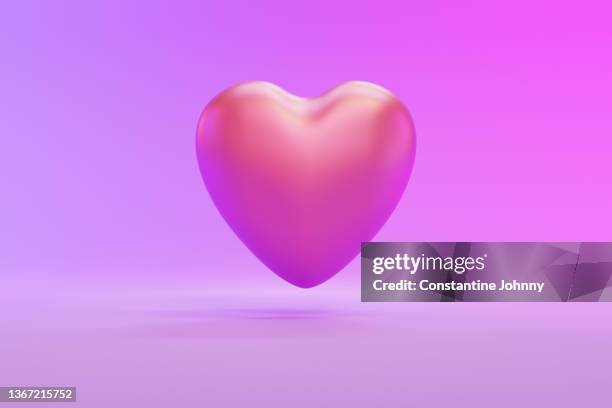 love is in the air. floating heart shape. - 3d stock-fotos und bilder