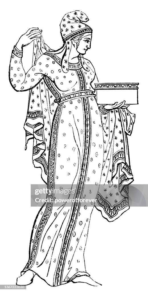 Ancient Phrygian Woman, Drawing by Thomas Hope - 18th Century