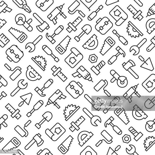 nahtloser konstruktionssymbolhintergrund bearbeitbare kontur - werkzeugkasten stock-grafiken, -clipart, -cartoons und -symbole