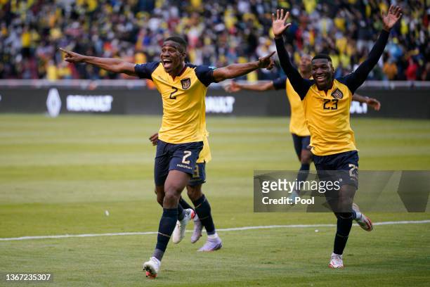 Felix Torres of Ecuador celebrates after scoring the first goal of his team during a match between Ecuador and Brazil as part of FIFA World Cup 2022...