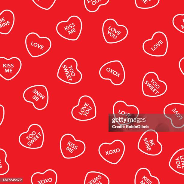 red candy hearts seamless pattern - candy heart stock illustrations