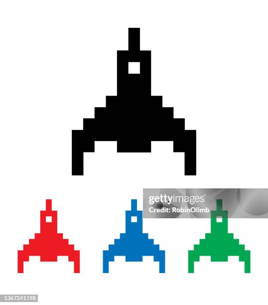 ilustraciones, imágenes clip art, dibujos animados e iconos de stock de conjunto de iconos de pixel rocket - tienda de juegos de vídeo