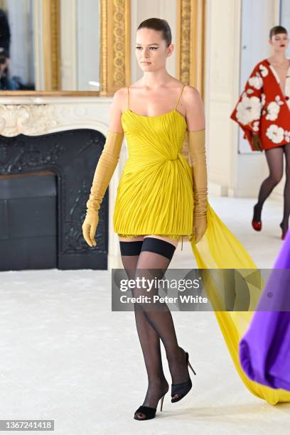 Model walks the runway during the Valentino Haute Couture Spring/Summer 2022 show as part of Paris Fashion Week on January 26, 2022 in Paris, France.