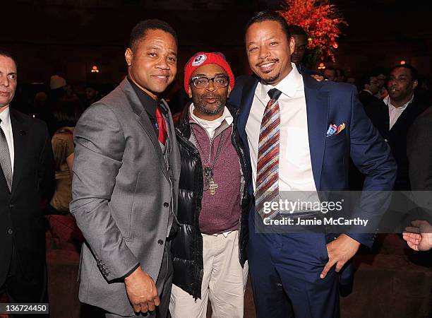 Cuba Gooding Jr., Spike Lee and Terrence Howard attend the "Red Tails" premiere after party at Gotham Hall on January 10, 2012 in New York City.