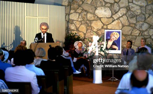 Service for the 25th anniversary of Marilyn Monroe's death, takes place on August 4, 1987 at the Westwood Village Memorial Park Cemetery in Los...