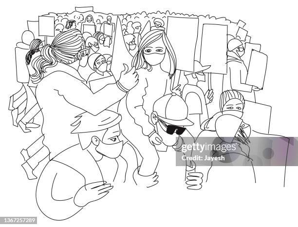 protest mit tochter auf den schultern des vaters zeichnung skizze illustration kunstwerk - human rights of children stock-grafiken, -clipart, -cartoons und -symbole