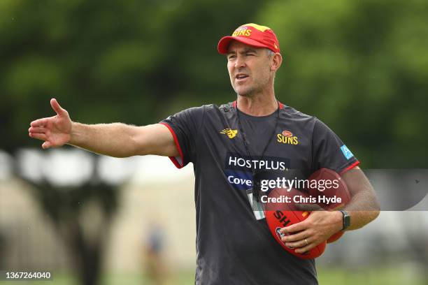 Senior Assistant Coach Steven King during the Gold Coast Suns AFL training session at Metricon Stadium on January 28, 2022 in Gold Coast, Australia.