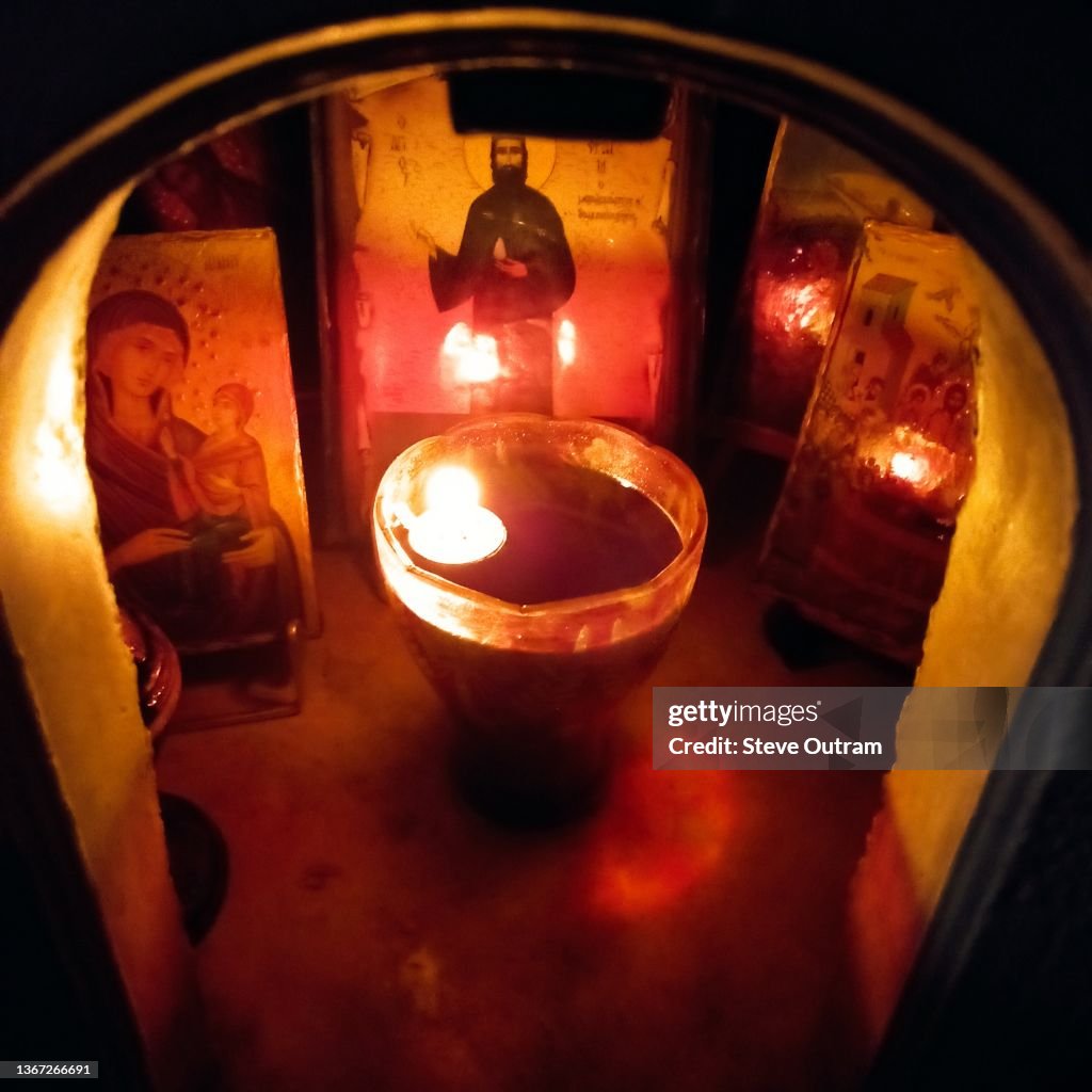 Greek Religious Shrine at night
