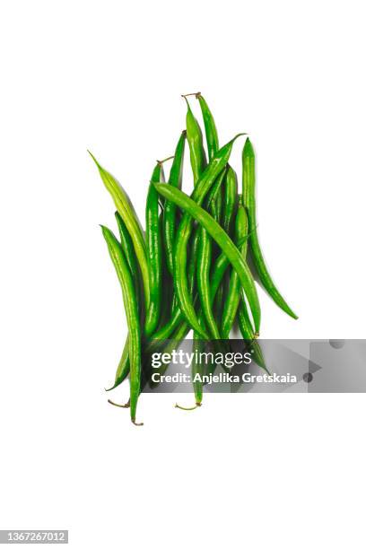 green beans isolated on white background - glycine stock-fotos und bilder