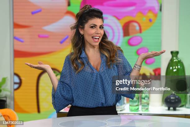 The Italian presenter Flora Canto during the broadcast of Rai2 Made by mom and dad at the Rai studios. Rome , January 27th, 2022