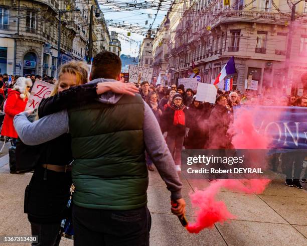 Manifestaion organisée par le mouvement "LYON POUR LA LIBERTÉ" contre le pass vaccinal le 22 janvier 2022 à Lyon.