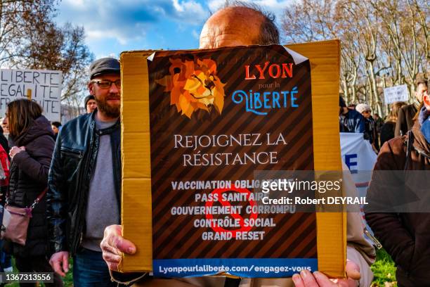Manifestaion organisée par le mouvement "LYON POUR LA LIBERTÉ" contre le pass vaccinal le 22 janvier 2022 à Lyon.