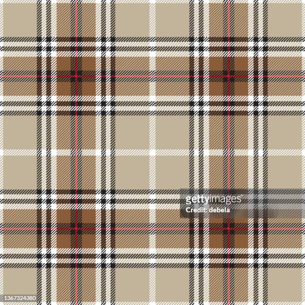 beige and red scottish tartan plaid pattern fabric swatch - tweed background stock illustrations