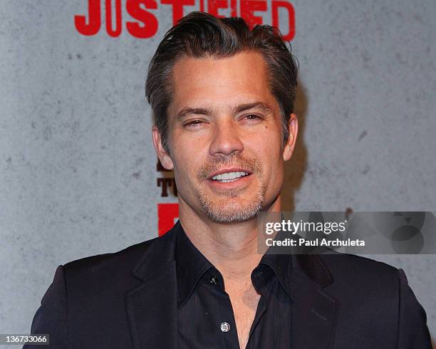 Actor Timothy Olyphant attends FX's "Justified" season 3 premiere screening at the Directors Guild Of America on January 10, 2012 in Los Angeles,...