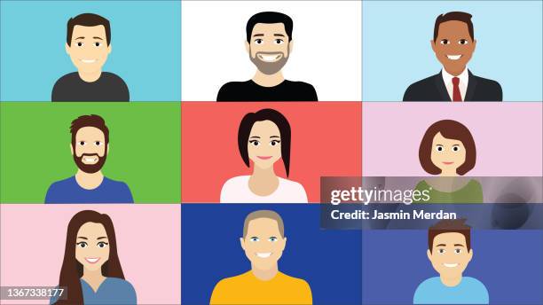 diverse people on online group video chat screen - avatar icon fotografías e imágenes de stock