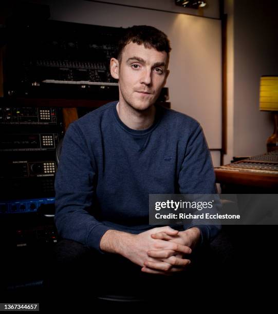 Jack Patterson of British electronic music group Clean Bandit, portrait in recording studio, London, 2016.