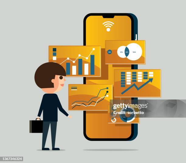 businessman - financial billing data - person checking email stock illustrations