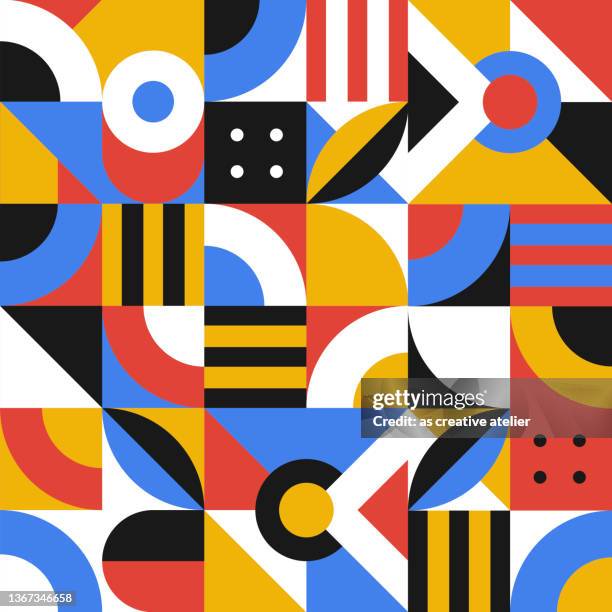 abstract geometric pattern artwork. retro colors and white background. - mural stock illustrations