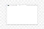 Browser window. Realistic empty web page with toolbar, search and shadow. Browser window mockup on transparent background. Vector