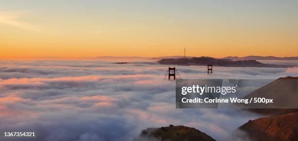 above the fog in san francisco,scenic view of cloudscape during sunset,engagement hill,united states,usa - corinne paradis stock pictures, royalty-free photos & images
