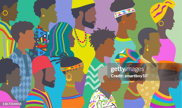 african people fun character group - kente 幅插畫檔、美工圖案、卡通及圖標