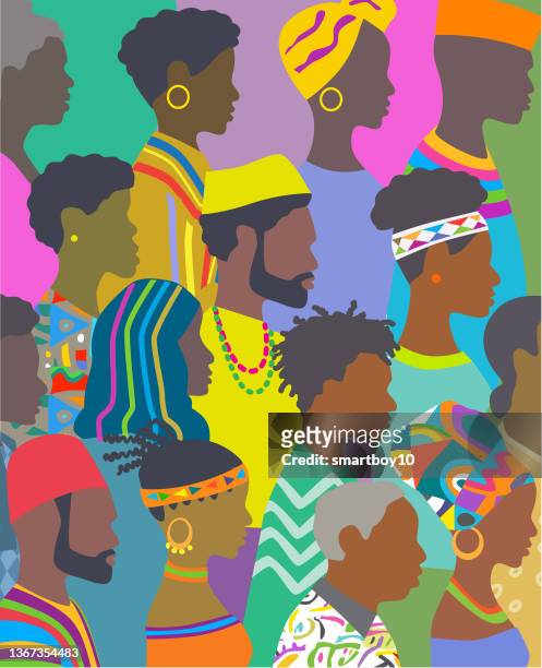 african people fun character group - kente stock illustrations