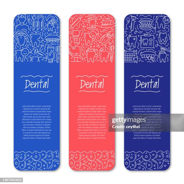 dental related objects and elements. hand drawn vector doodle illustration collection. banner template with different dental objects - empty tooth paste stock illustrations