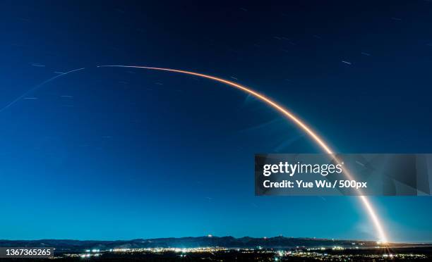 scenic view of illuminated landscape against sky at night,vandenberg afb,california,united states,vandenberg,usa - véhicule spatial photos et images de collection