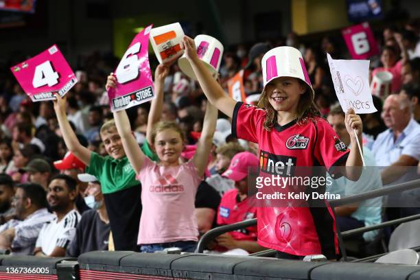 Fans show support during the Men's Big Bash League match between the Perth Scorchers and the Sydney Sixers at Marvel Stadium, on January 28 in...