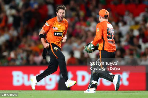 Andrew Tye of the Scorchers celebrates during the Men's Big Bash League match between the Perth Scorchers and the Sydney Sixers at Marvel Stadium, on...